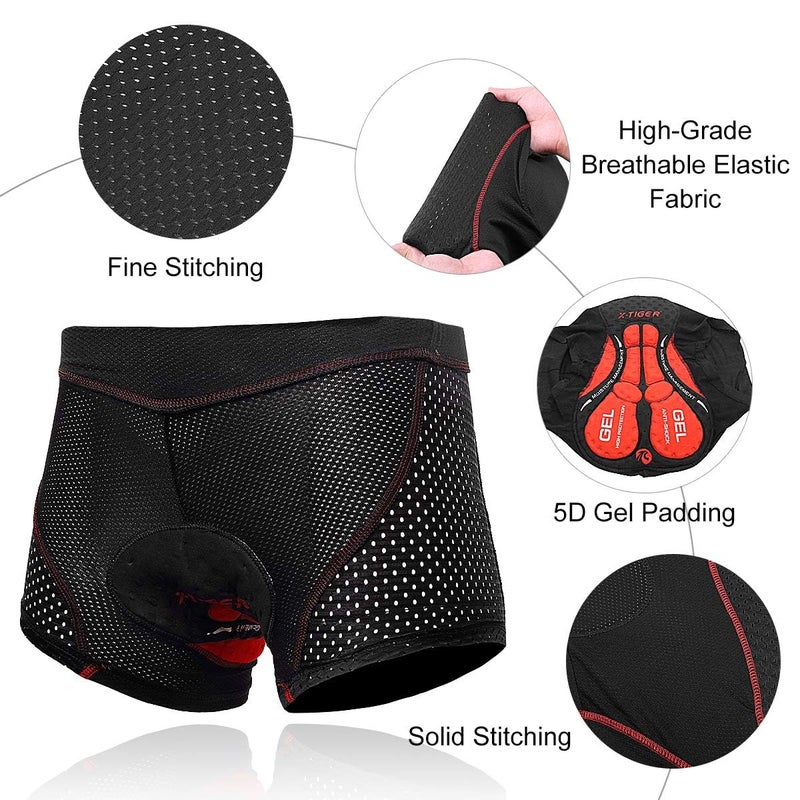 Xtiger X-TIGER Men's Cycling Underwear Shorts 5D Padded Gel,MTB Biking Shorts Pants with Breathable,Adsorbent Design Black Red - Image 4